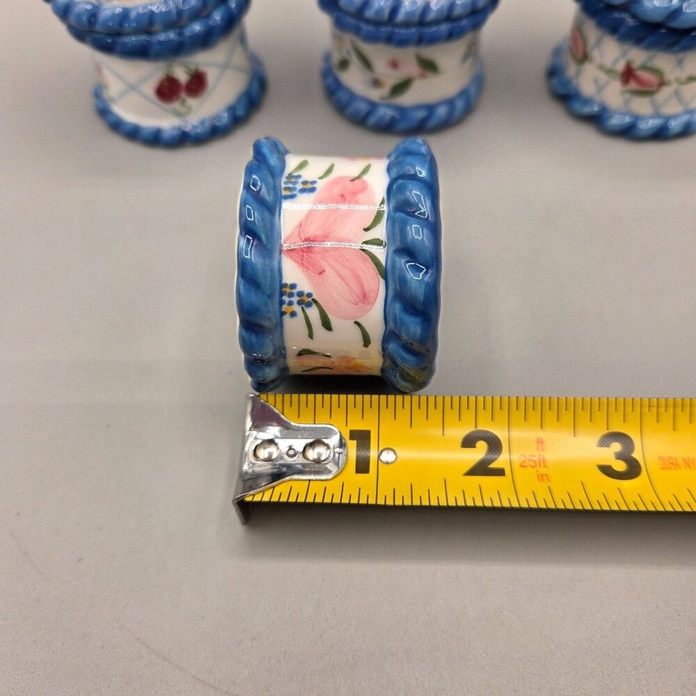 Floral Blue Ceramic Napkin Rings Enesco by Pamela Silin-Patton Set of 7 - Picture 7 of 7